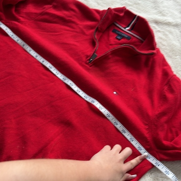 Tommy Hilfiger Red Quarter-Zip Sweater – Size Medium | Preppy Casual Staple | - Picture 5 of 6